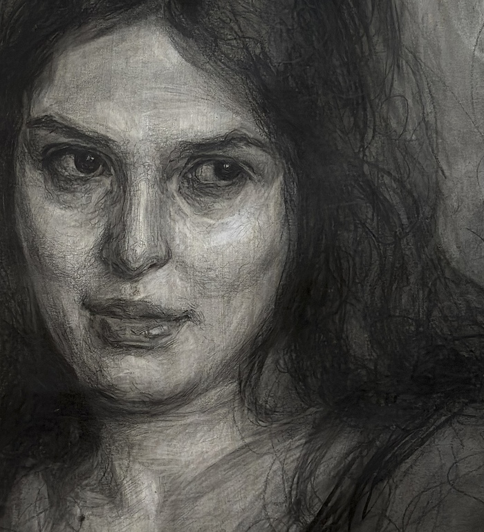 Вячеслав Милюхин. Фрагмент. «Наташа» 2024. 60х45см. Тонированная бумага. Графитный карандаш.