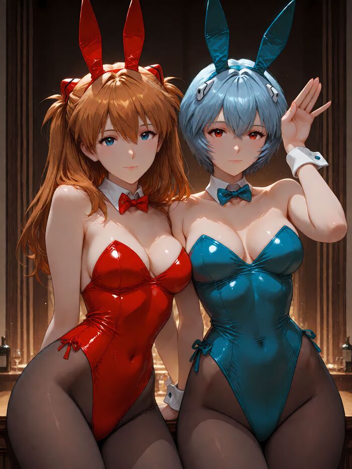     , Stable Diffusion, , Anime Art, , Evangelion, Asuka Langley, Rei Ayanami, Bunnysuit,  ,  ,  ,  
