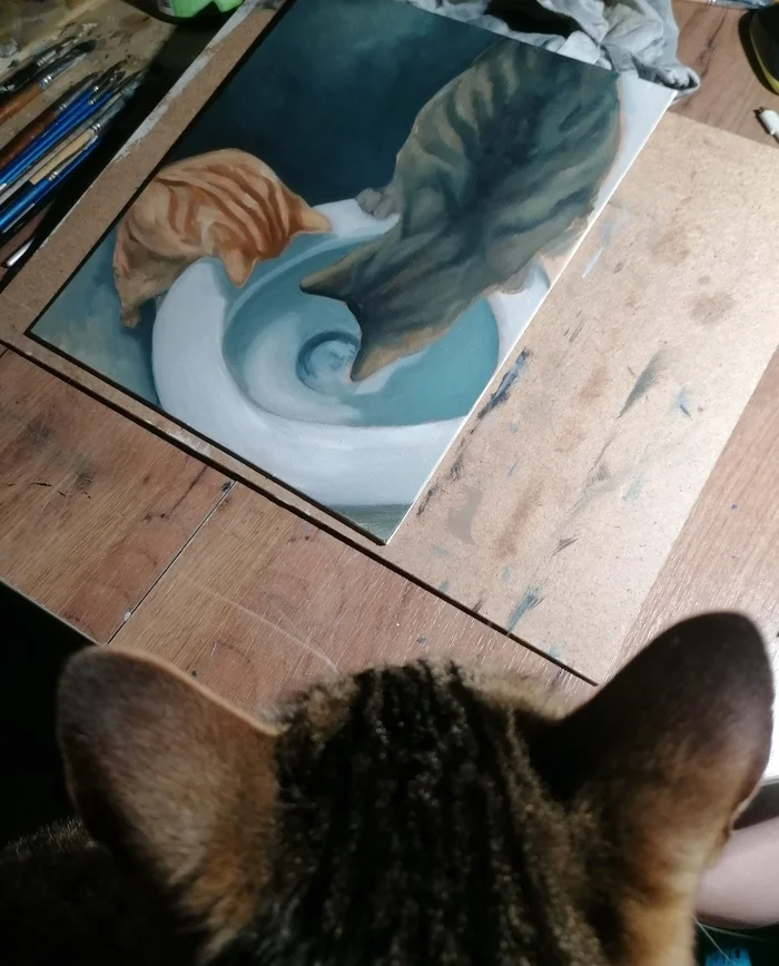 Oversees work - My, cat, Painting, Oil painting, Artist, Cat lovers, Pets, Drawing process, Fat cats, Author's painting, Animalistics
