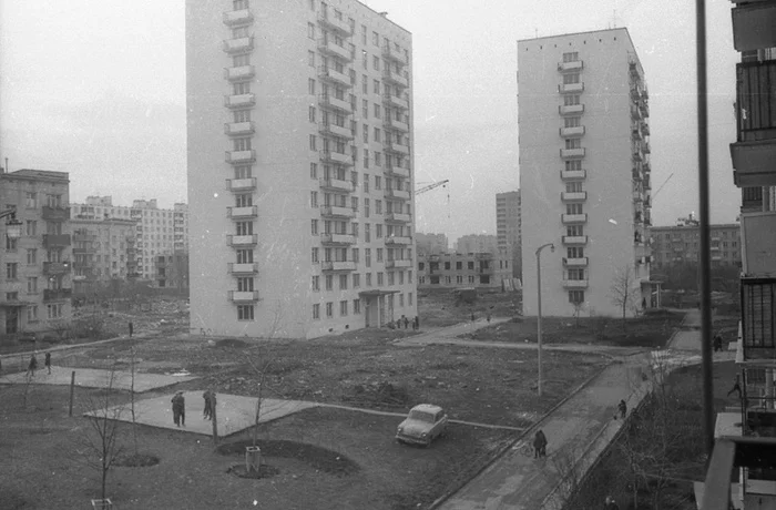Walking through a new housing development, late 60s - the USSR, Black and white photo, Everyday life, 60th, 70th, Childhood in the USSR, Building, Longpost, Moscow