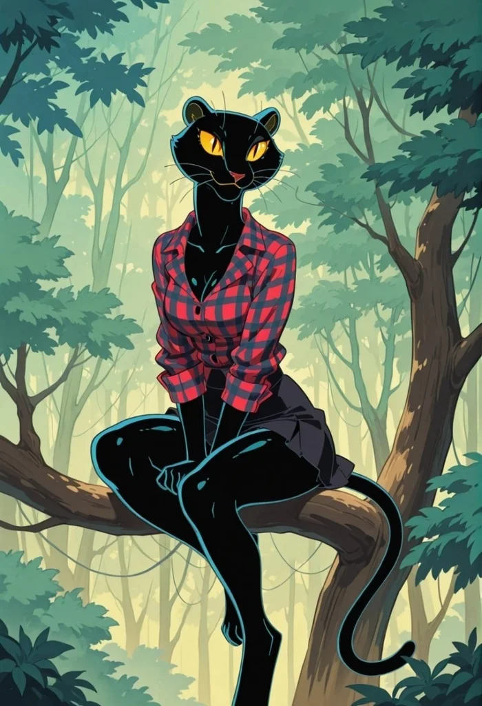 Bagheera - Furry, Anthro, Art, Furry edge, Furry Panther, Neural network art, Mowgli, Bagheera, Cartoons, Longpost