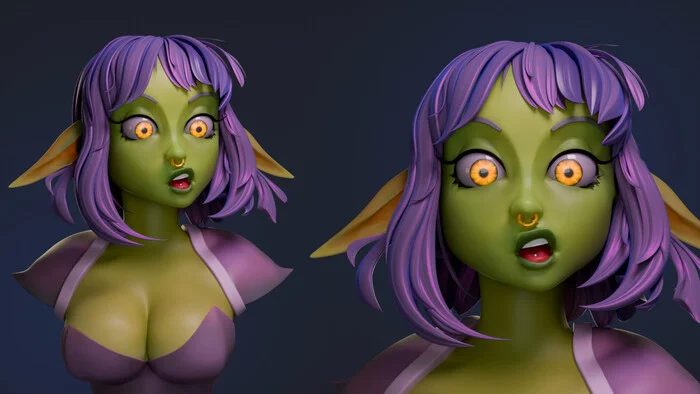 My first try of styled hair - My, 3D, 3D graphics, Blender, Sculpting, Computer graphics, 3D modeling, Digital, Art of Sculpture, Art, Stylization, Dmitry Puchkov, Hair, Longpost