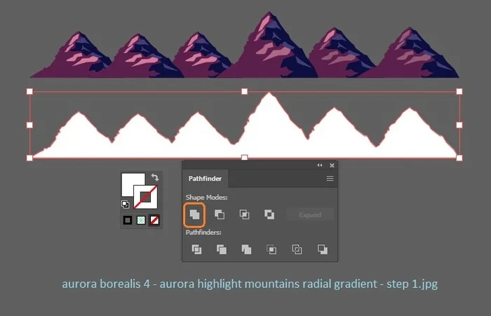 Northern Lights in Gradient mesh technique over mountains and lake, with reflection in water - My, Adobe illustrator, Polar Lights, North Aurora, Longpost