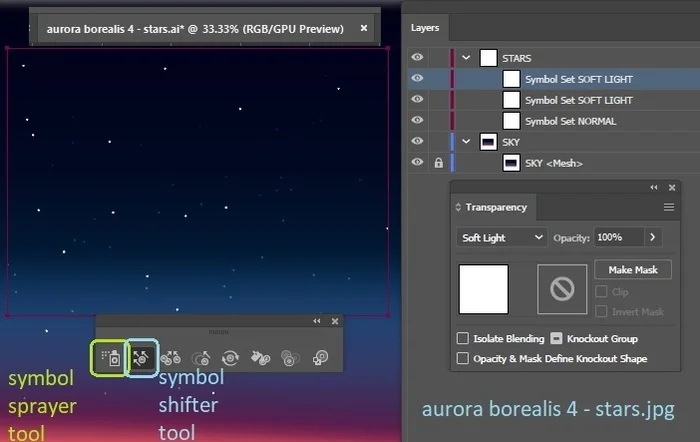 Northern Lights in Gradient mesh technique over mountains and lake, with reflection in water - My, Adobe illustrator, Polar Lights, North Aurora, Longpost