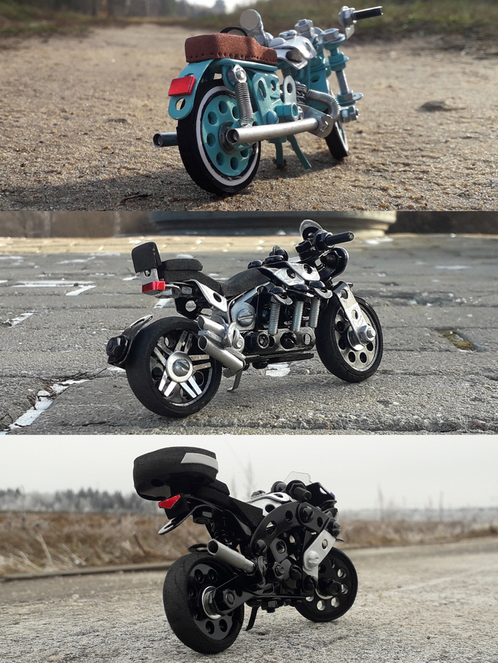 Иж, Triumph, Kawasaki из металлического конструктора, резины и картона