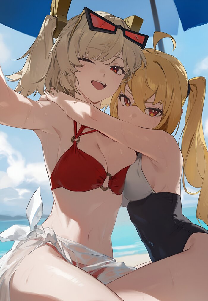    , Anime Art, , , Zenless Zone Zero, Burnice White (zzz), Lucy (Zenless Zone Zero), One-piece swimsuit, , , , Hare_zzv,  
