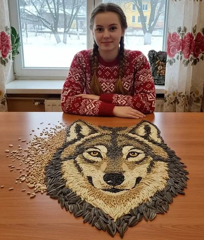 Картина Арты нейросетей, Семечки, Зерна, Нейронные сети, Волк