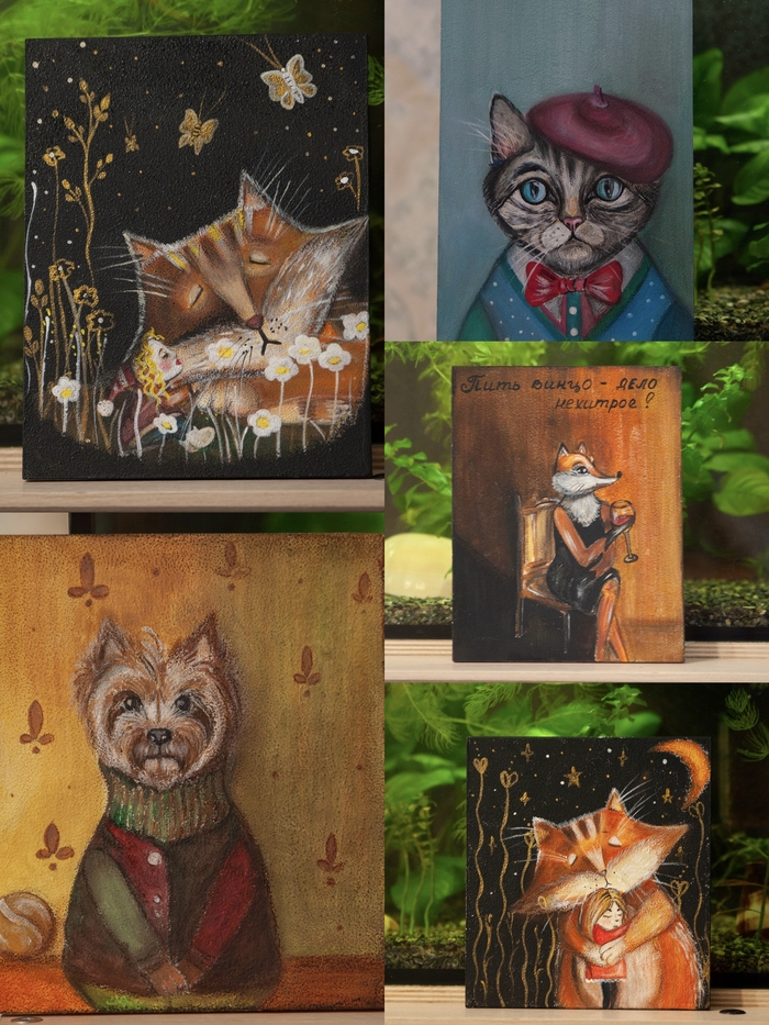 Картины на артборде (грунт, сухая пастель, акрил и матовый лак).