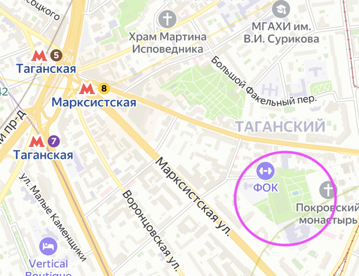 "Таганский" ПКиО на современной карте Москвы. Яндекс.Карты.