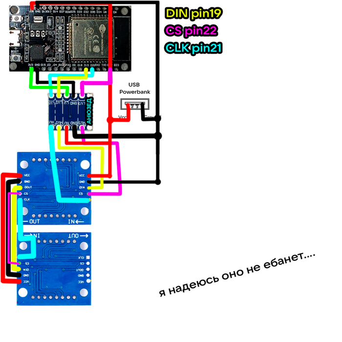 схема подключения матриц к есп32 (да, для такого дилетанта как я требуется схема даже для очень простых вещей)