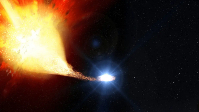 Художественное представление звезды белого карлика и красного гиганта