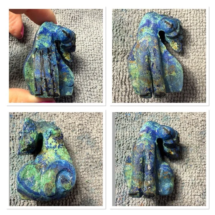 Glitchy Cat from Azurmalachite - My, Needlework with process, Needlework, With your own hands, Friday tag is mine, Stone carving, cat, Azurite, Malachite, Figurines, Longpost