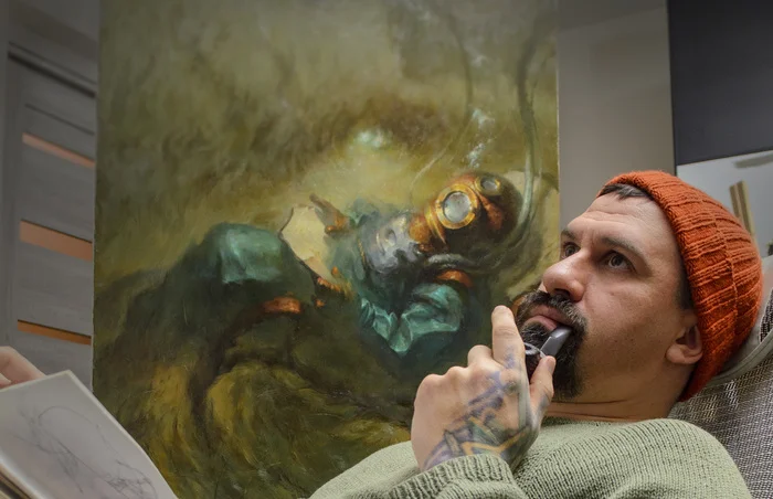 Painting Enjoying the Silence - My, Art, Modern Art, Oil painting, Painting, Diver, Longpost, Enjoy the silence