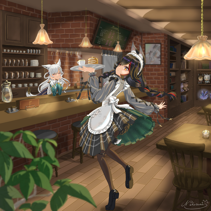  Hololive, Virtual YouTuber, Ookami Mio, Shirakami Fubuki, Anime Art, Animal Ears, 