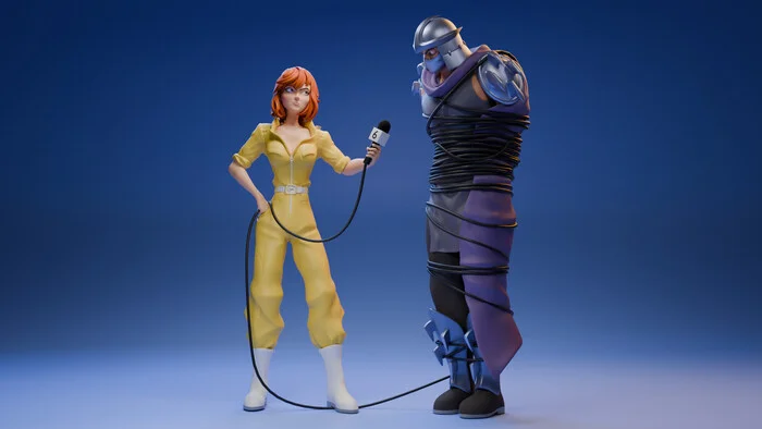 April and Shredder - My, 3D, 3D graphics, Blender, Sculpting, Computer graphics, 3D modeling, Digital, Art of Sculpture, Art, Stylization, Teenage Mutant Ninja Turtles, April O'Neill, Shredder, Longpost