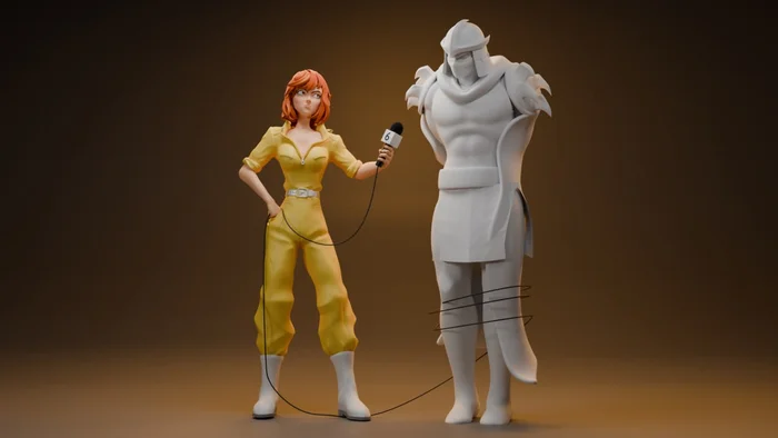 April and Shredder - My, 3D, 3D graphics, Blender, Sculpting, Computer graphics, 3D modeling, Digital, Art of Sculpture, Art, Stylization, Teenage Mutant Ninja Turtles, April O'Neill, Shredder, Longpost