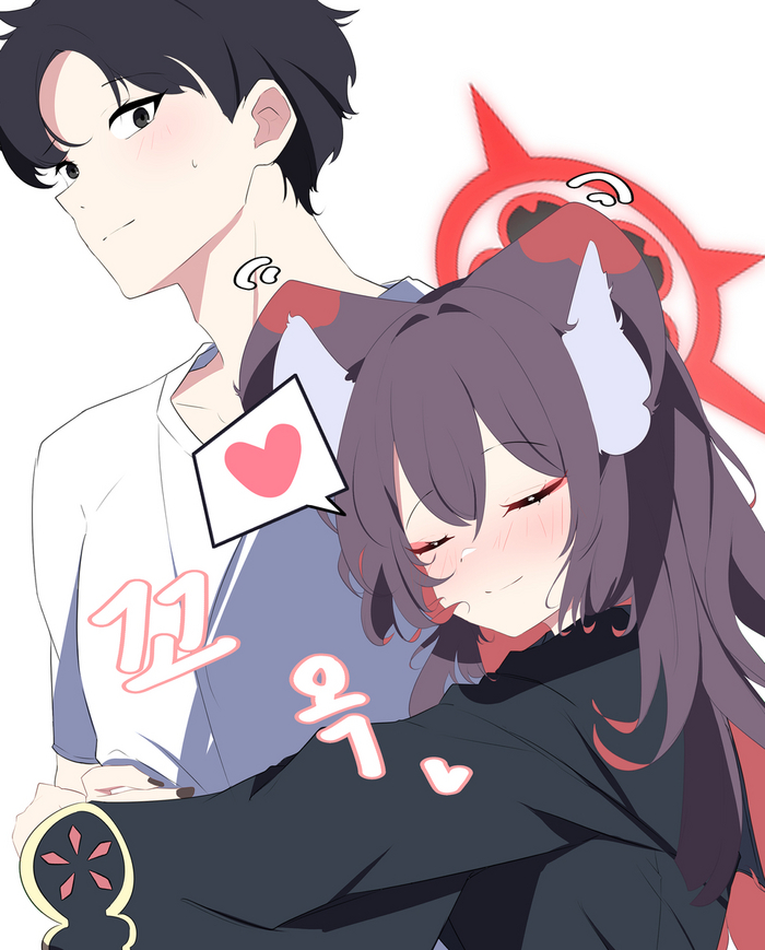  , Anime Art, Blue Archive, Sensei (Blue Archive), Kosaka Wakamo, , Animal Ears, , Austsue, 