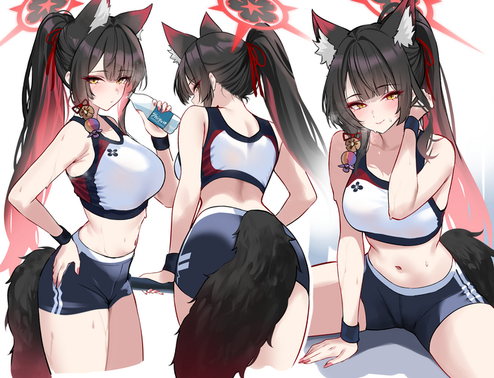 Wakamo Anime Art, , Blue Archive, Kosaka Wakamo, Animal Ears, , 