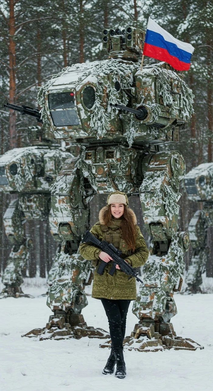Cute Russian mech-warriors and their combat swallows :) - My, Neural network art, Neural Networks, Girls, Strong girl, The soldiers, March 8 - International Women's Day, War, Russian fiction, Fantasy, Science fiction, Mechwarrior, Combat Robot, Robot, Military equipment, Russia, iron Man, Longpost, Marvel