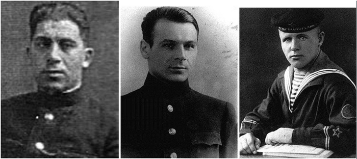 Капитан 3-го ранга Я.Хмельницкий, командир С-34. Старший лейтенант В.Душин, помощник командира С-34. Главный старшина Ф.Терехов, боцман С-34.