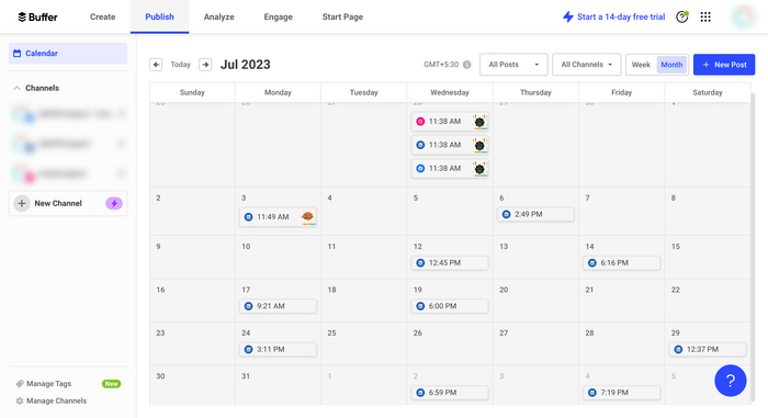 Раздел планирования постов из сервиса Buffer