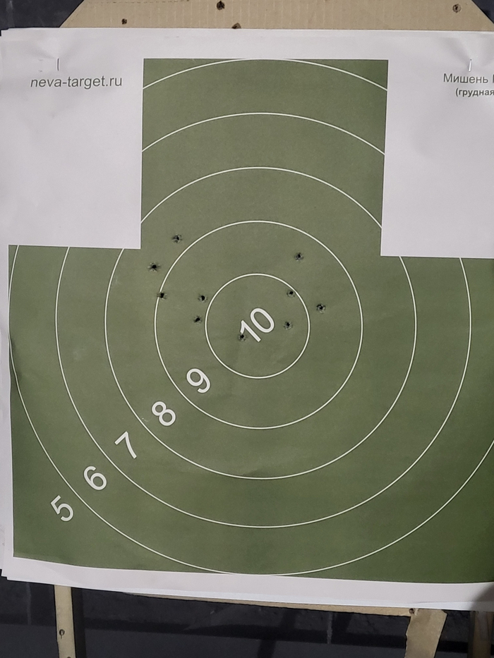 Одна из первых моих стрельб ещё 3 года назад: без оптики, с рук, с 50 метров. Думаю, пикабушные снайперА, закалённые в боях в каесочке могли бы и лучше, но что имеем, тому и рады.