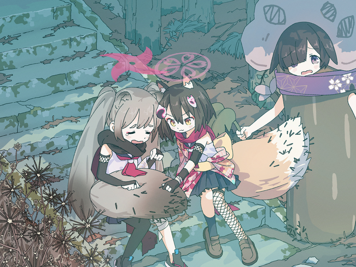   Blue Archive, Oono Tsukuyo, Chidori Michiru, Kuda Izuna, Animal Ears, Anime Art, Game Art, , , 