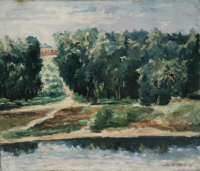 Фоторепродукция с картины. Дача Тихомирнова под Казанью, где скрывался В.М. (Скрябин) Молотов после побега из Иркутской ссылки в 1916 г. Мидлер Виктор Маркович.