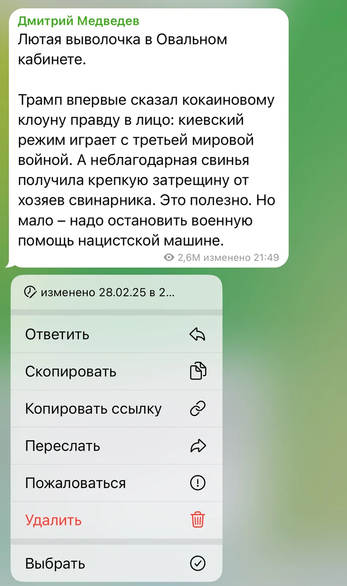Medvedev and Telegram - My, Politics, Dmitry Medvedev, Connections, Politicians, Porridge, Advice, Safety, Text, Comments, Screenshot
