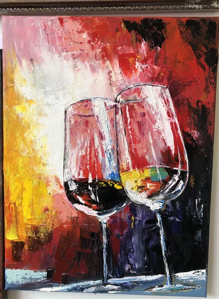 Glasses, to that bottle and cork) - My, Painting, Painting, Canvas, Author's painting, Vertical video, Oil painting, Goblets, Video, Short videos, Longpost