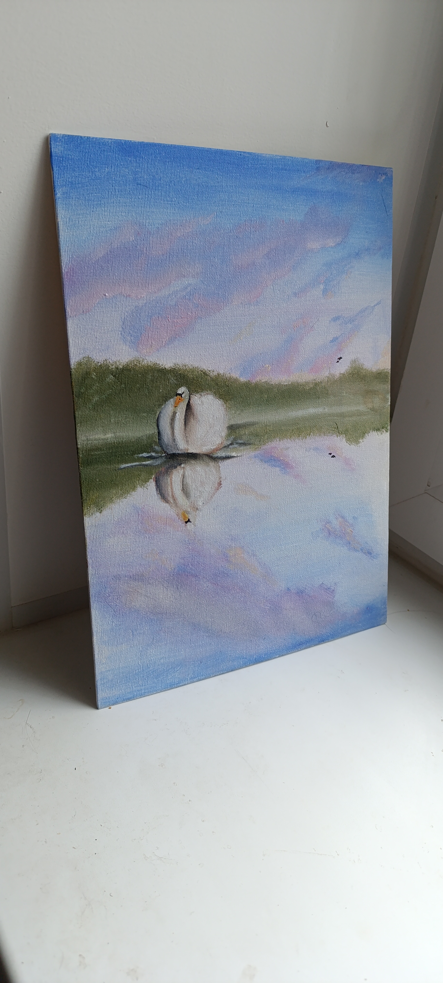 Swan oil - My, Painting, Oil paints, Longpost