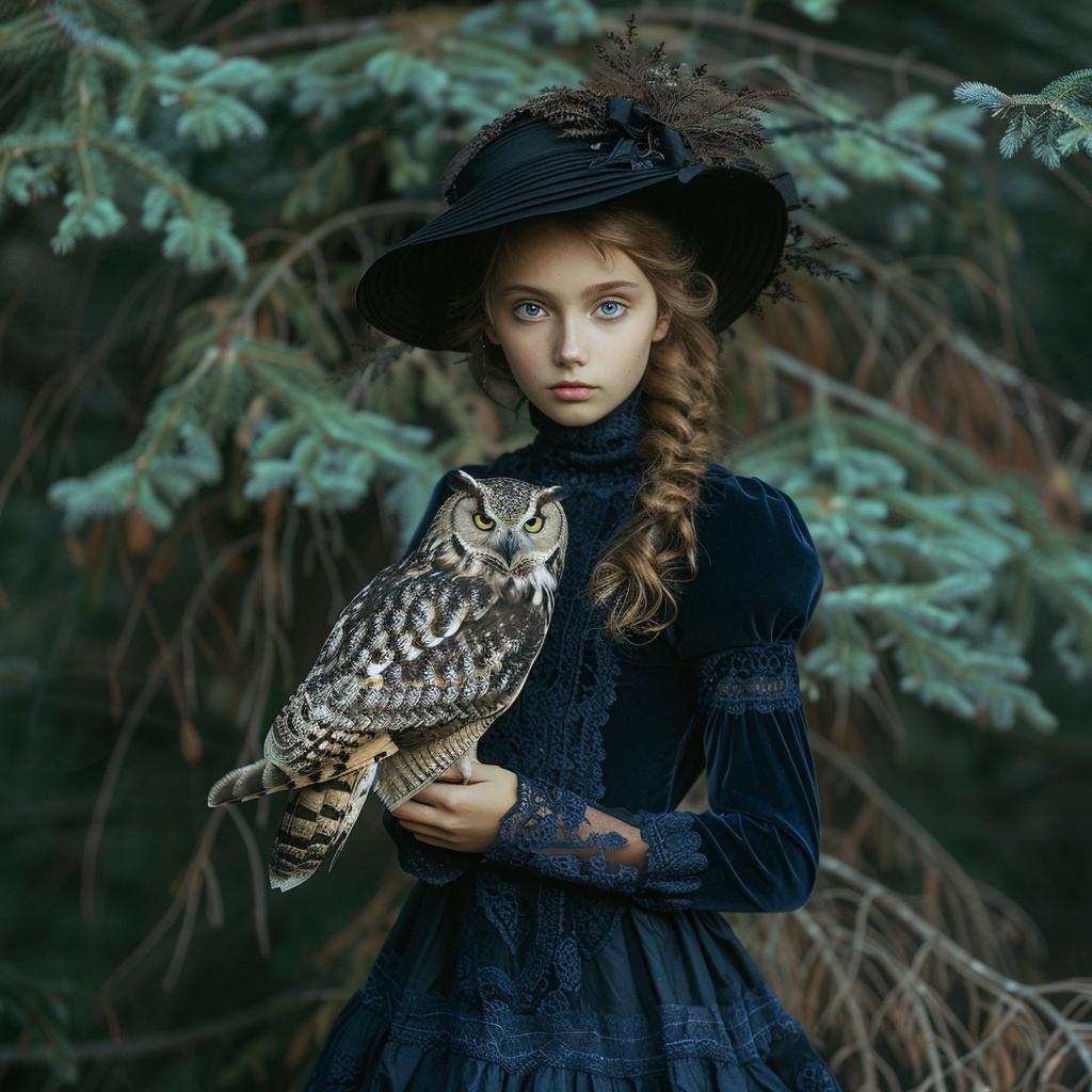 Reply to the post “Wonderful!” - Girls, Portrait, The dress, Nature, Forest, Hat, Owl, Birds, beauty, Neural network art, Reply to post, Longpost