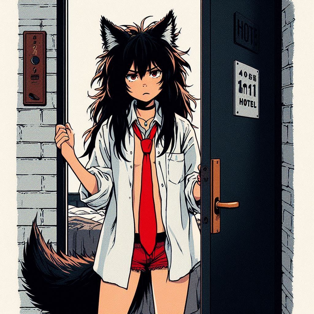 Today Rox Fox plays in the capital's rock club - My, Neural network art, Нейронные сети, Art, Girls, Anime art, Anime, Original character, Kitsune, Tail, Animal ears, Rock, Guitar, Ginger & White, Longpost