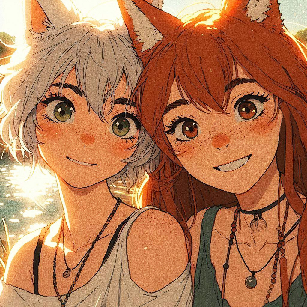 An ancient legend says - My, Neural network art, Anime art, Art, Girls, Нейронные сети, Anime, Original character, Kitsune, Animal ears, Redheads, Freckles, Sight, Eyes, Ginger & White, Longpost