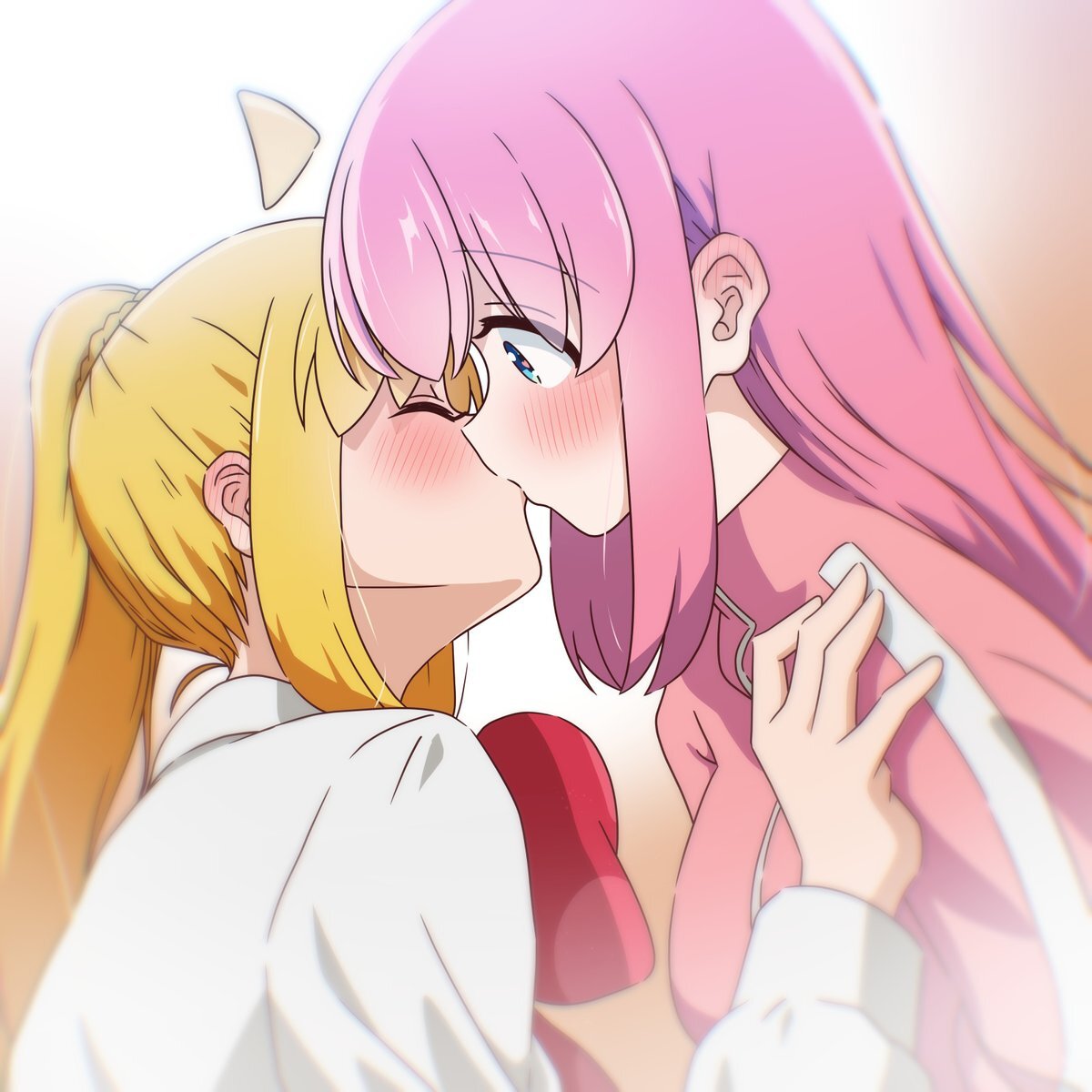 Hitori & Nijika - Anime art, Yuri, Friend, Anime, Bocchi the Rock!, Gotou Hitori, Ijichi Nijika, Kiss, Twitter (link)