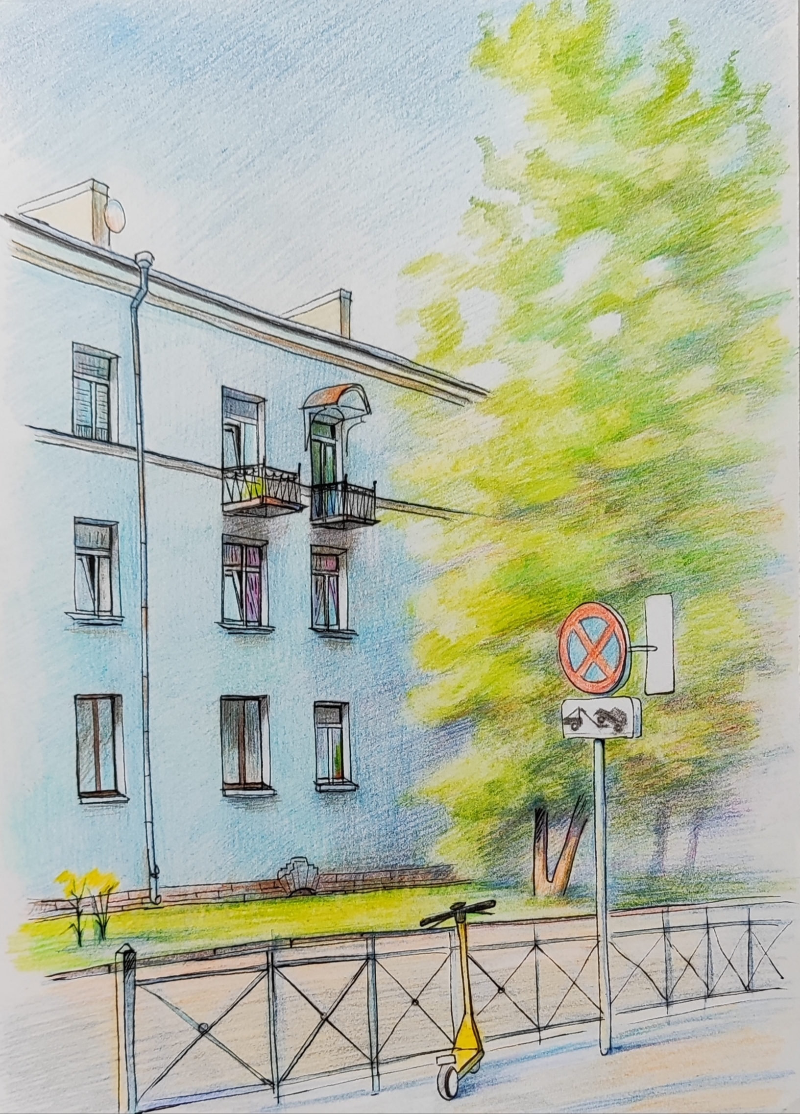 Okhta - My, Okhta, Saint Petersburg, Luboff00, Summer, Colour pencils, Liner