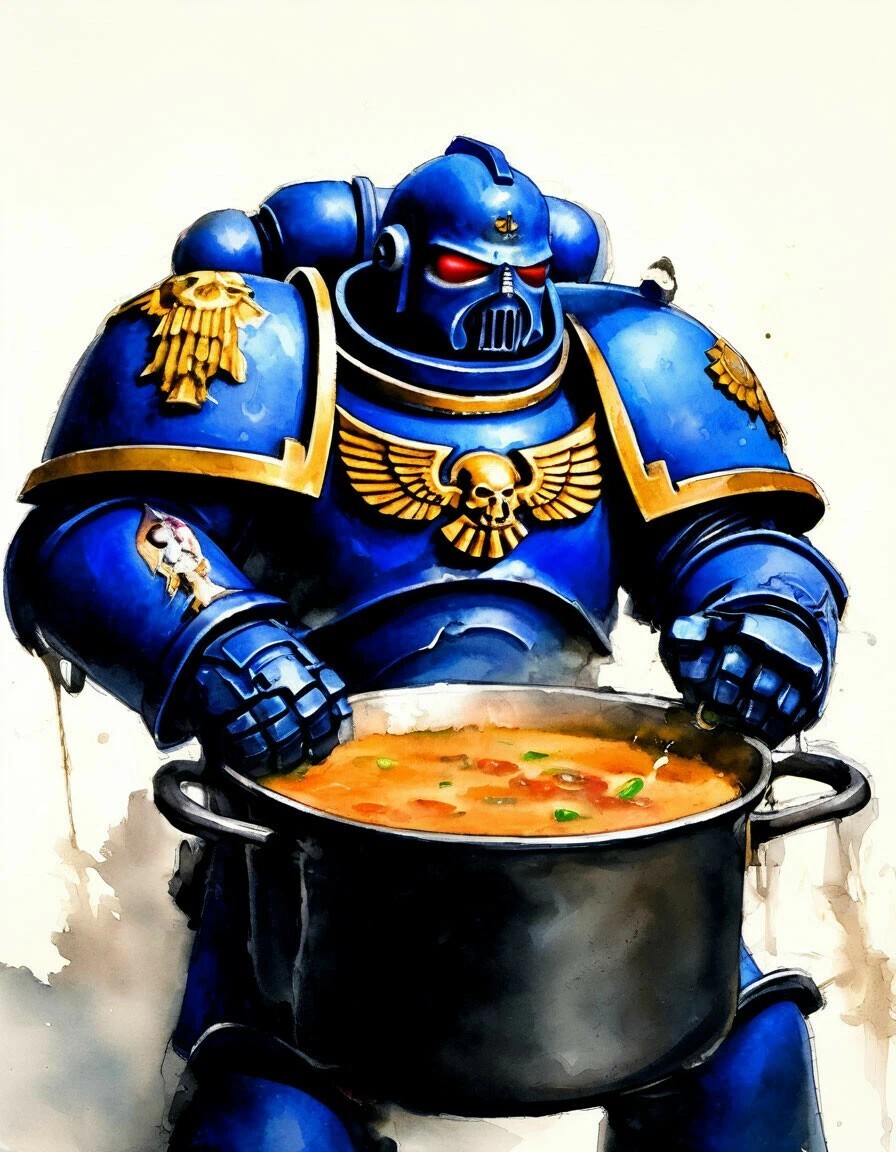 Важный вопрос - Арты нейросетей, Арт, Суп, Еда, Ultramarines, Warhammer 40k, Warhammer