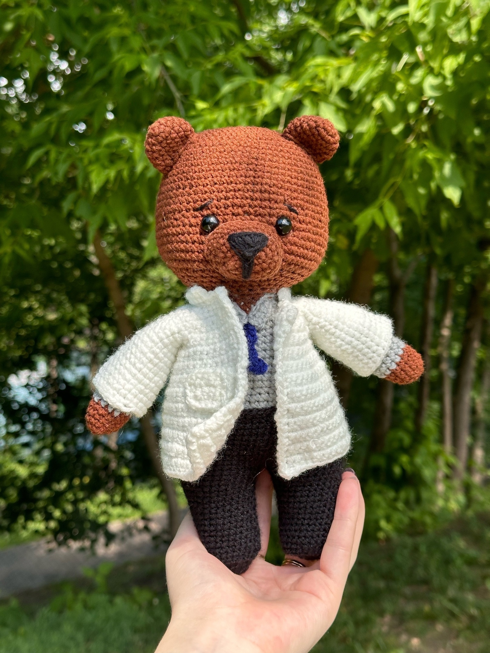 Bear Doctor - My, Knitting, Crochet, Amigurumi, Needlework without process, With your own hands, Toys, Knitted toys, Author's toy, The Bears, Doctors, Longpost