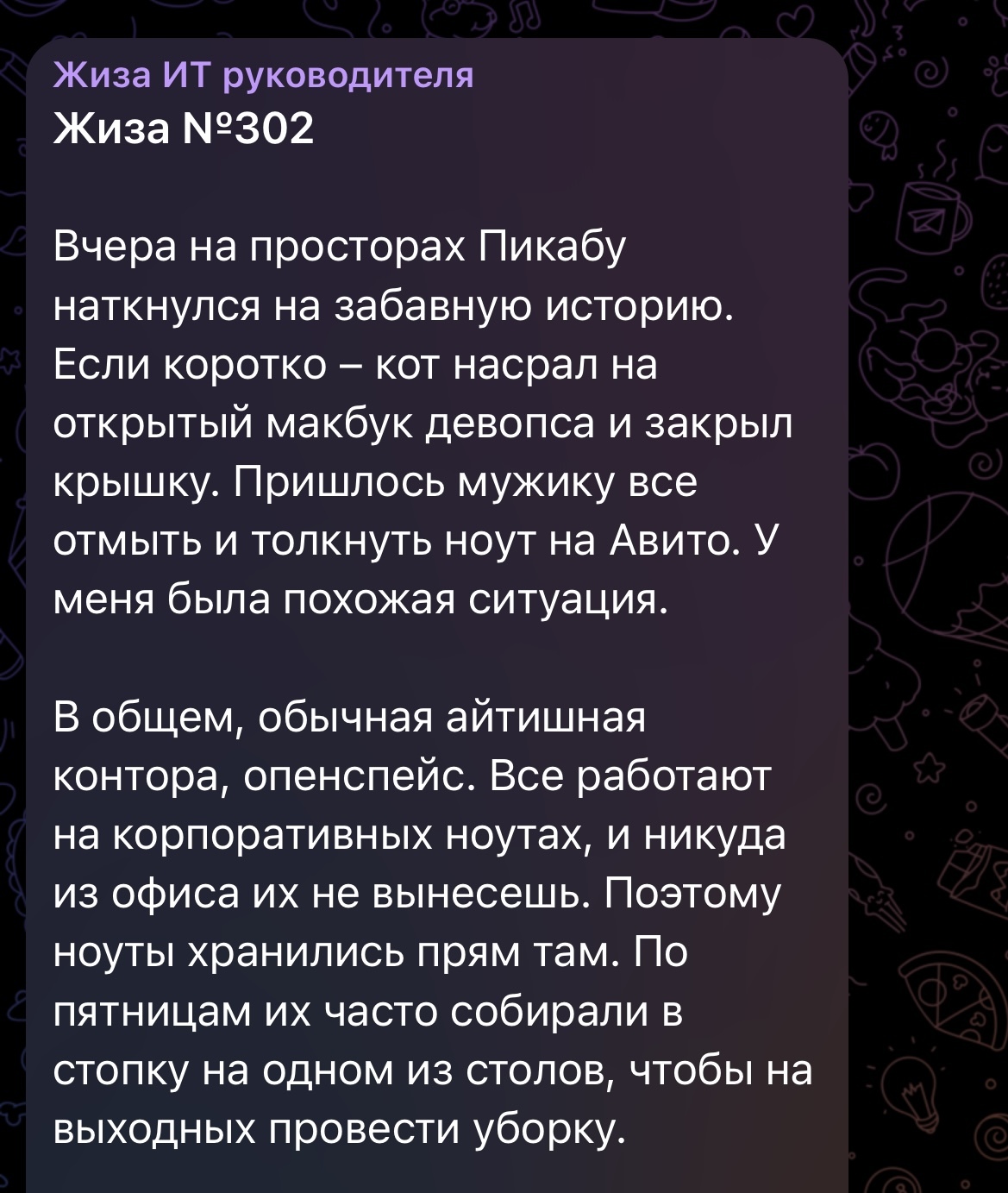 Кот уничтожил стопку ноутбуков - IT, Работа, Кот, Тимлид, Менеджер, Фиаско, Скриншот, Telegram (ссылка), Длиннопост