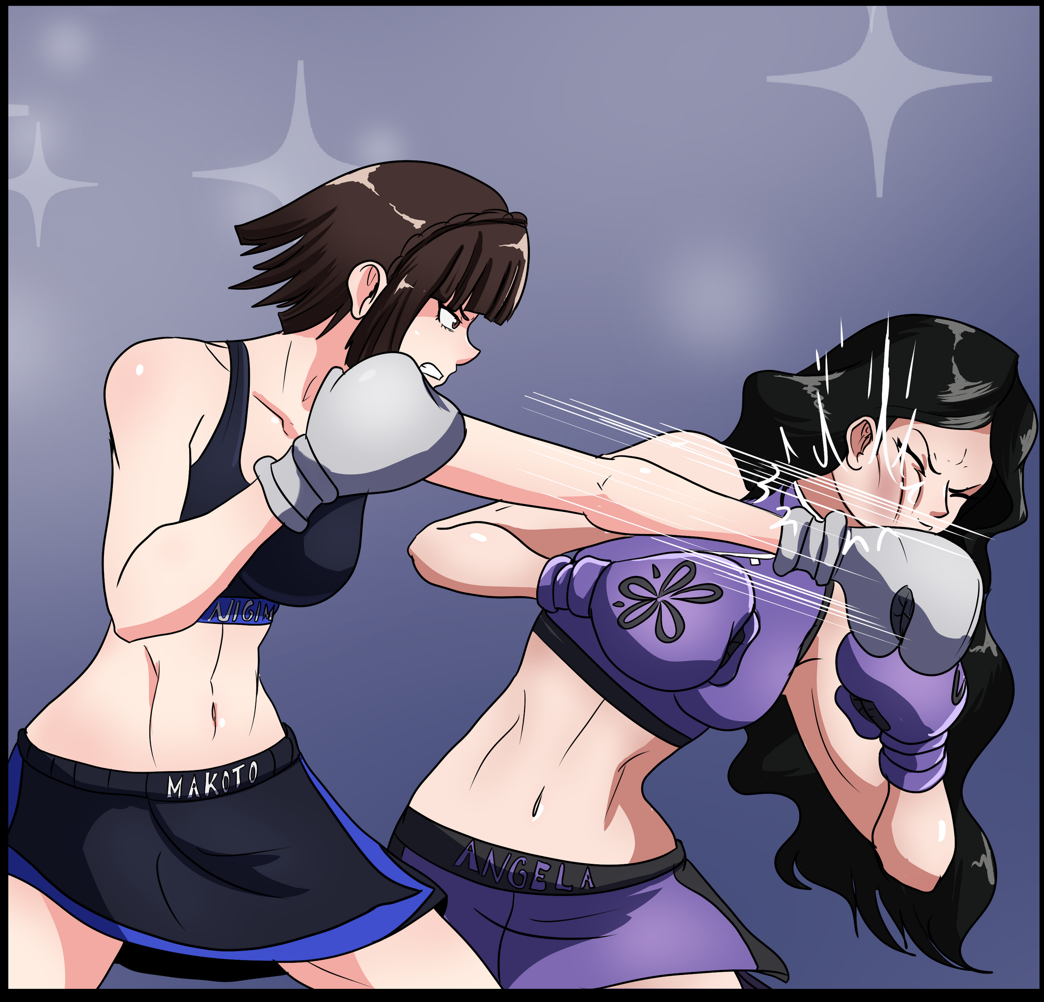 Makoto Nijima vs OC Angela - My, Art, Anime, Anime art, Women's boxing, Persona 5, Longpost