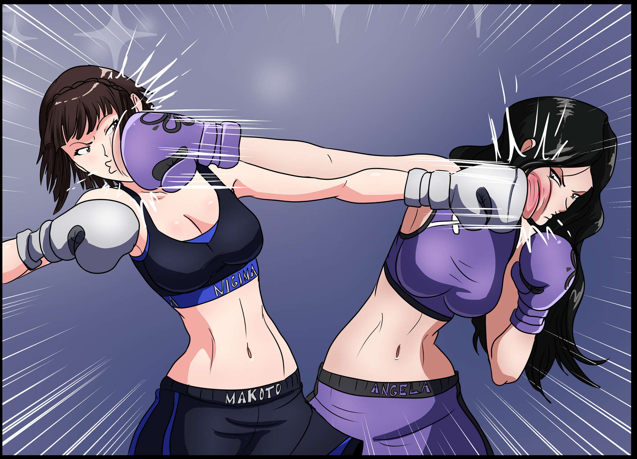 Makoto Nijima vs OC Angela - My, Art, Anime, Anime art, Women's boxing, Persona 5, Longpost