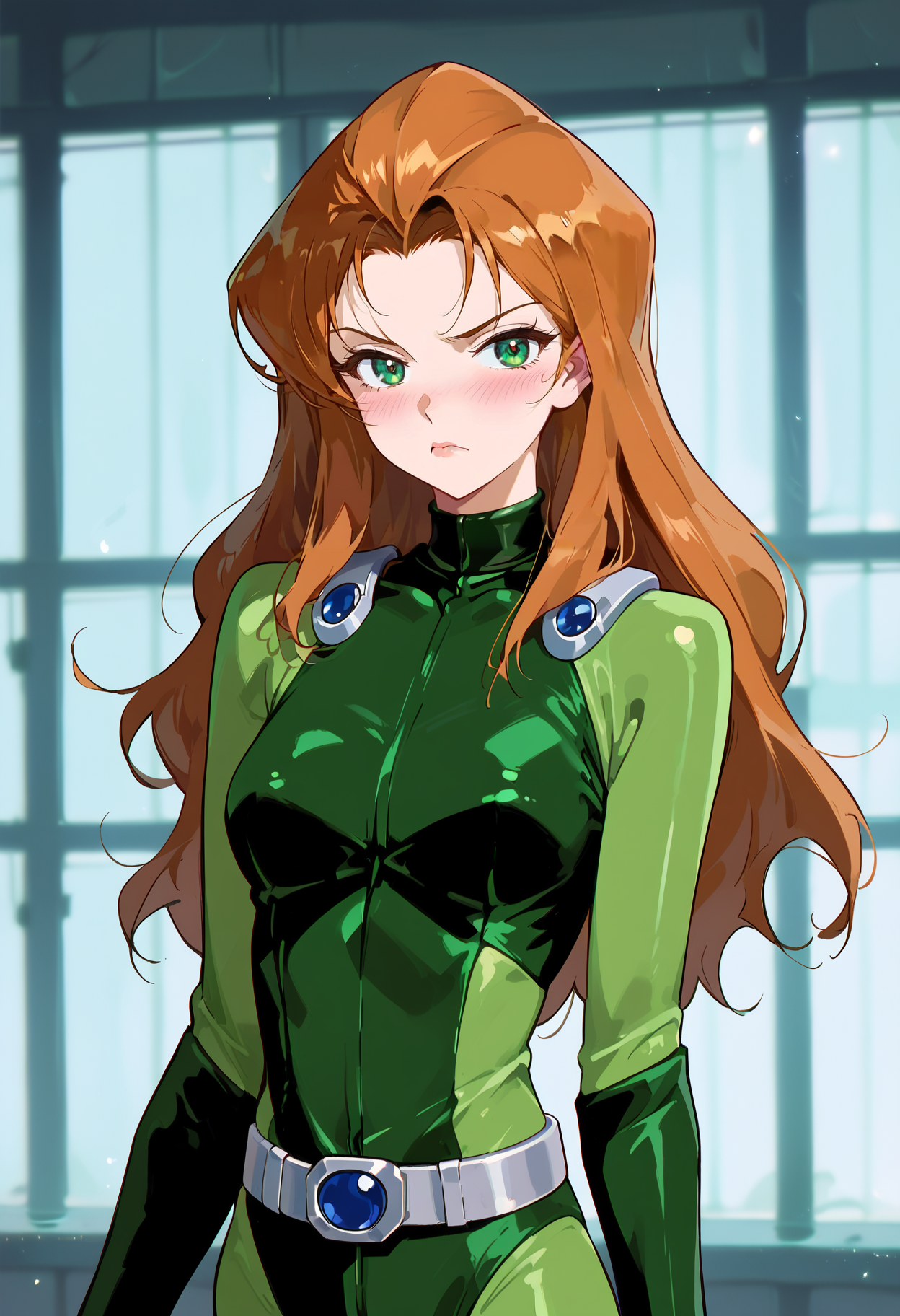 Смущающаяся Сэм - Моё, Totally Spies, Sam (Totally Spies), Девушки, Anime Art, Аниме, Арт, Арты нейросетей, Мультсериалы, 2000-е, Рыжие, Длинные волосы, Комбинезон, Смущение, Длиннопост, Ретро