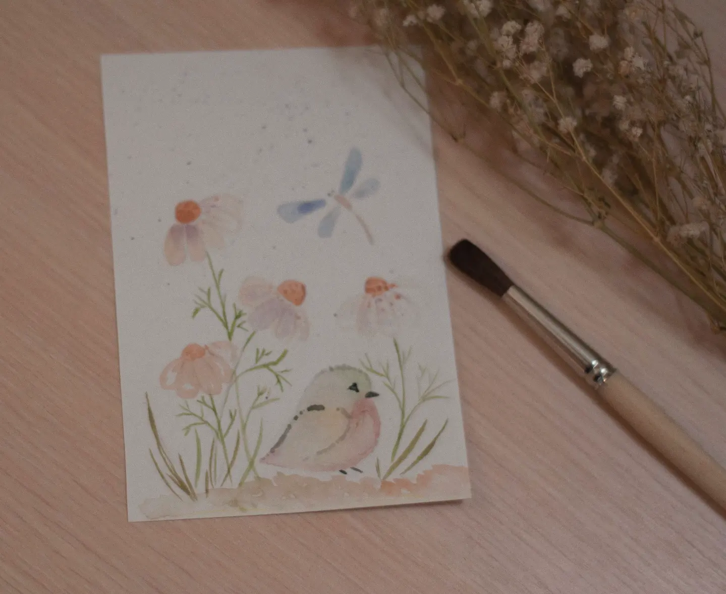 Simple watercolor with floral motifs - My, Watercolor, Sketchbook, Traditional art, Drawing, Postcard, Longpost
