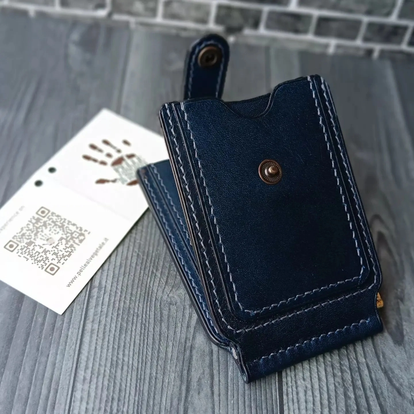 Buttero Blue leather clip-6 compartments for plastic cards-clip for bills-size 110*80 - My, Money clip, Wallet, Cardholder, Natural leather, Purse, Leather products, Longpost, Needlework without process