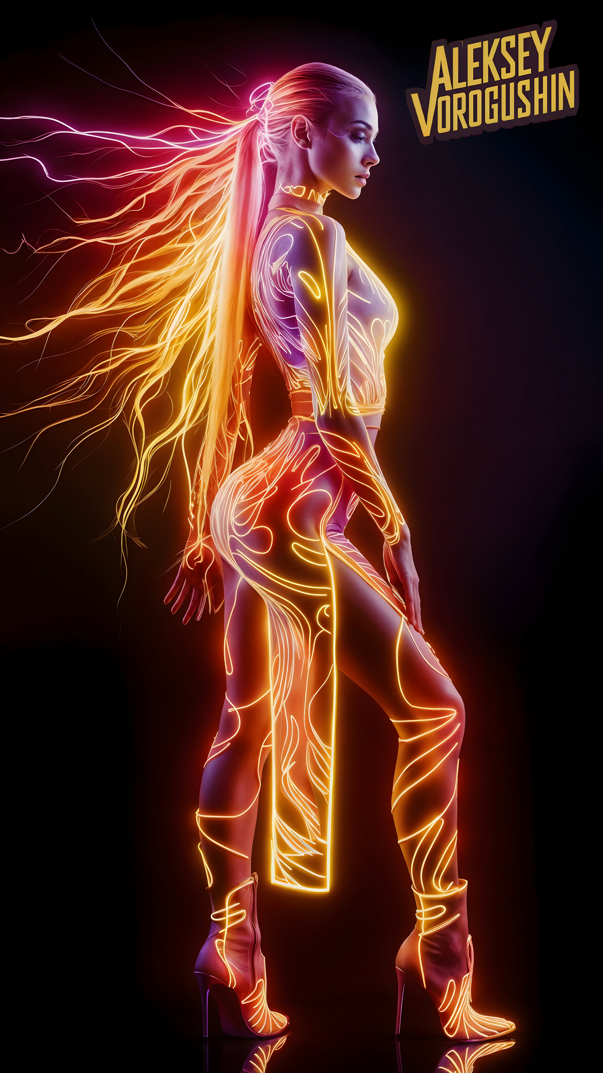 Neuroartist: Alexey Gennadievich Vorogushin. Beautiful girl with neon effects - My, Art, Нейронные сети, Neural network art, Phone wallpaper, Desktop wallpaper, 2D, Neon, Computer graphics, Dall-e, Girls, Digital, Masterpiece (Yandex)