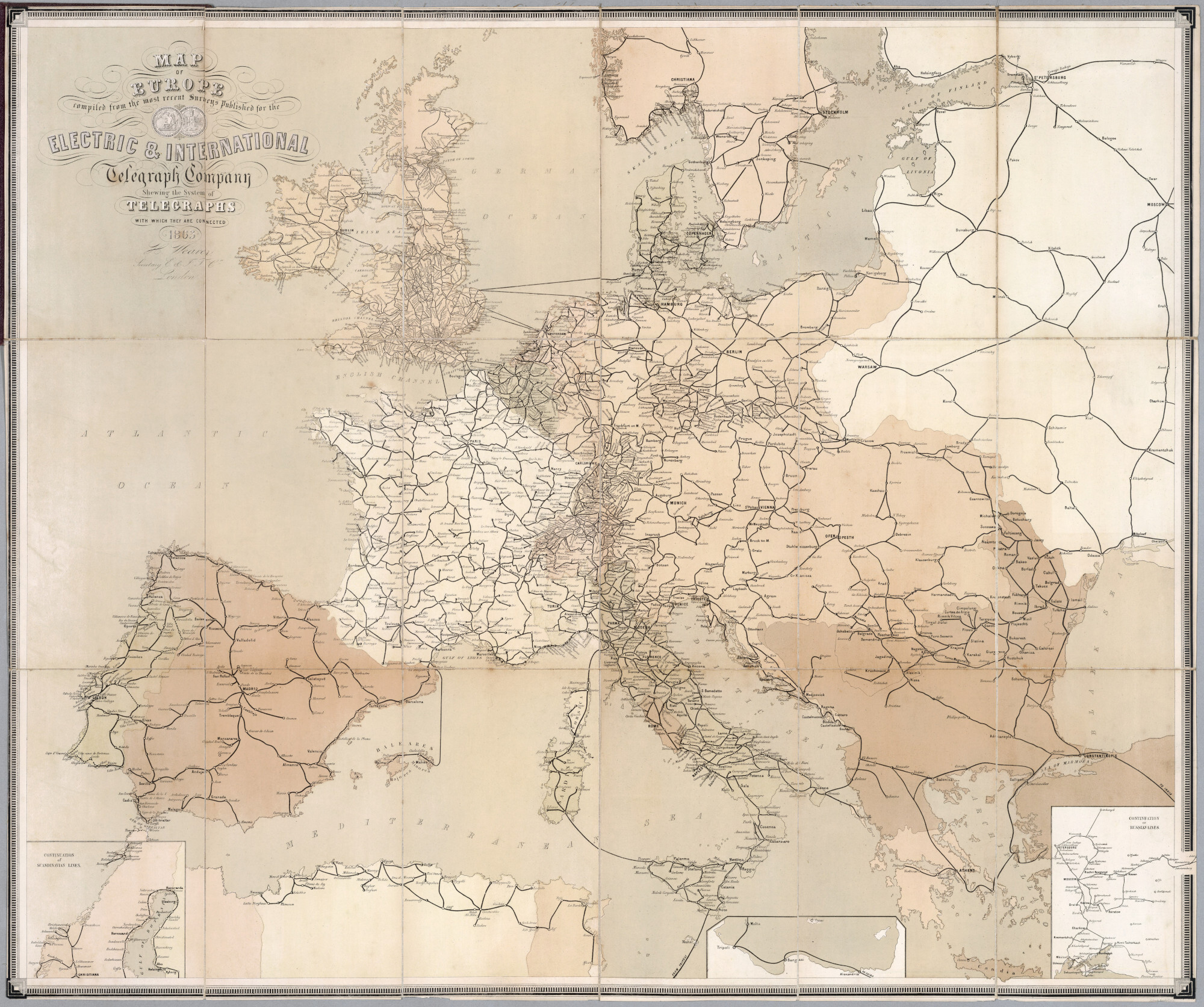 Телеграфная карта Европы, вторая половина XIX века - Карты, Европа, Телеграф