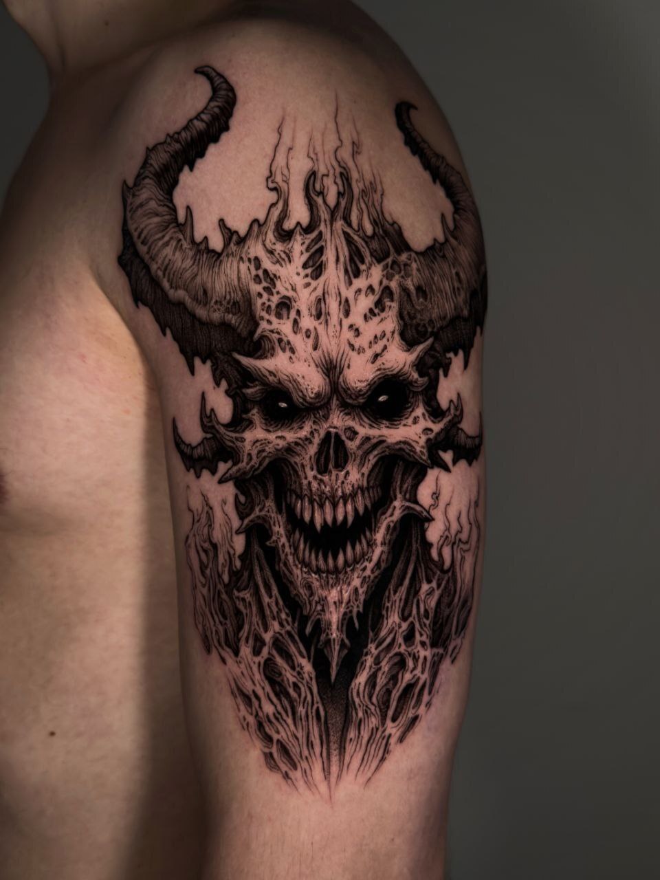 Tattoo based on my sketches from a neural network - My, Tattoo, Sketch, Tattoo sketch, Demon, Artificial Intelligence, Dall-e, Longpost