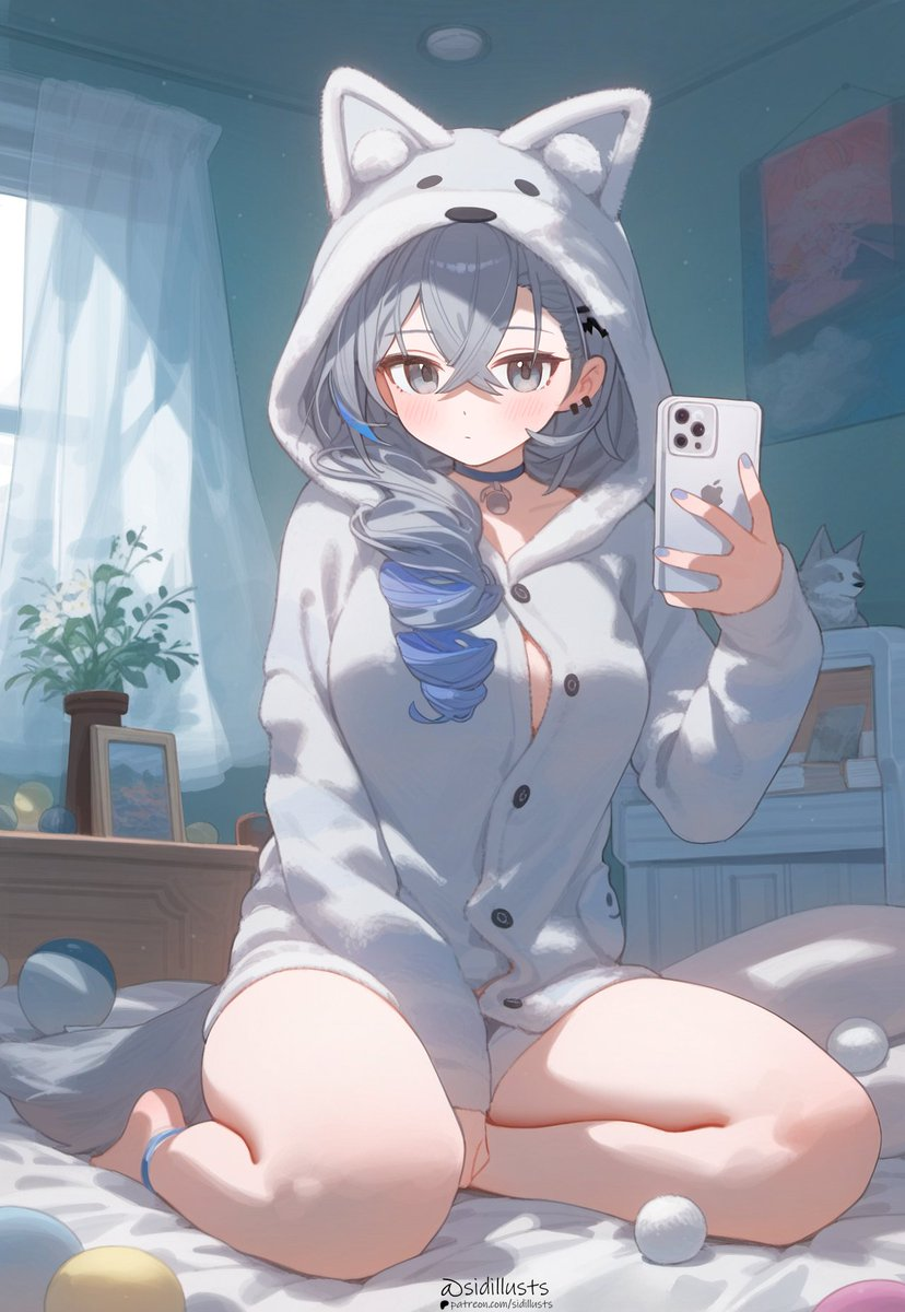 Pajama Wolf - Honkai: Star Rail, Silver Wolf (Honkai: Star Rail), Art, Girls, Games, Anime art, Anime, Neural network art, Pajamas