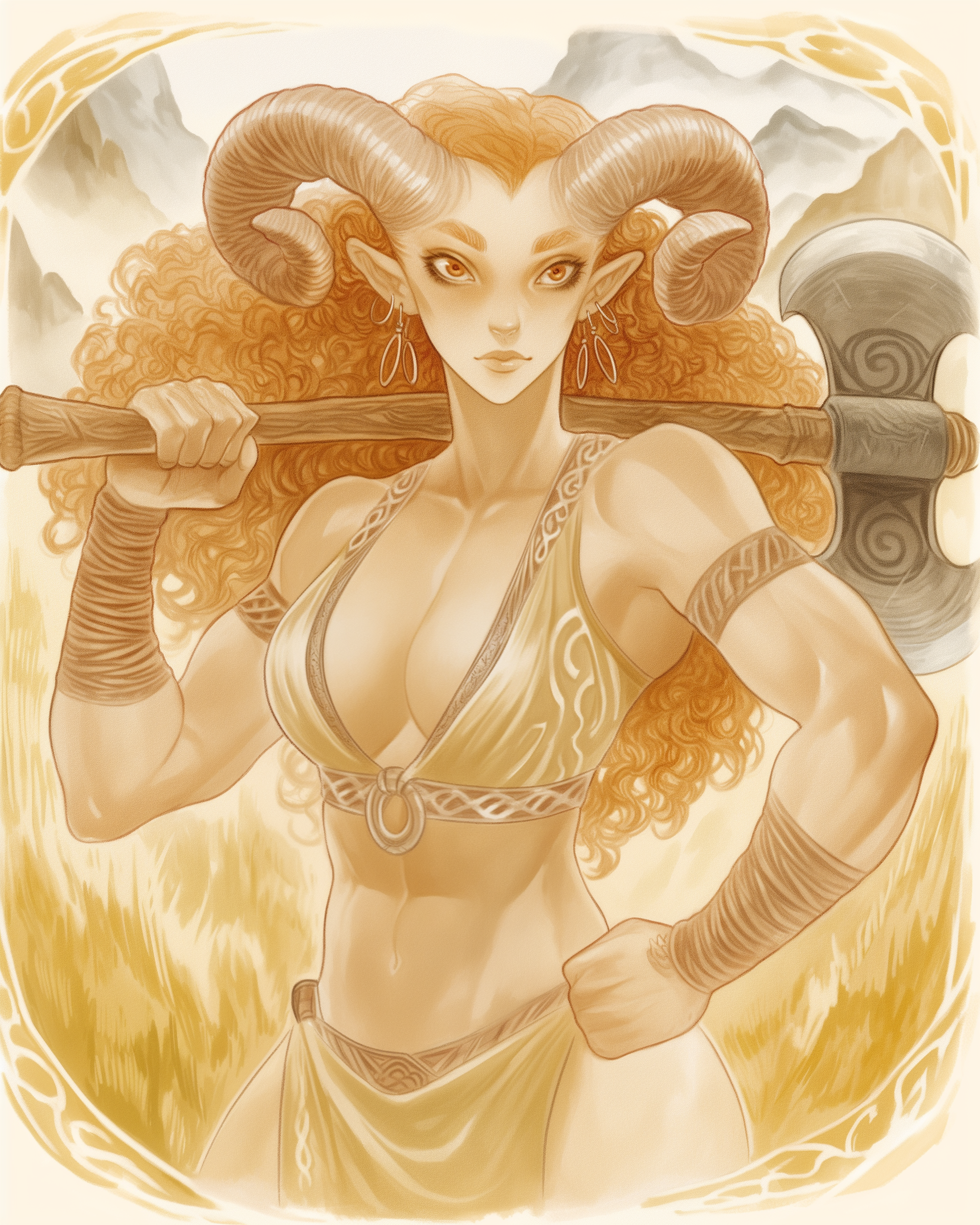 Barbara the Satyr - My, Neural network art, Midjourney, Girls, Barbarian, Barbarian, Barbara, Satyr, Dungeons & dragons, Pinanoc