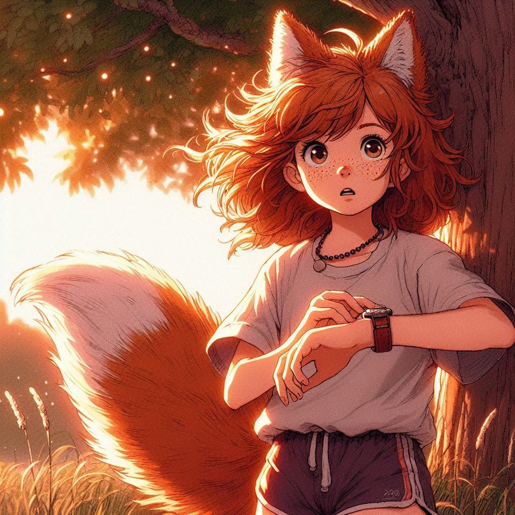 To an abandoned radio station, e03 - My, Neural network art, Нейронные сети, Art, Girls, Anime art, Anime, Original character, Kitsune, Animal ears, Tail, Redheads, Freckles, Hike, Summer, Memories, Bus, Ginger & White, Longpost